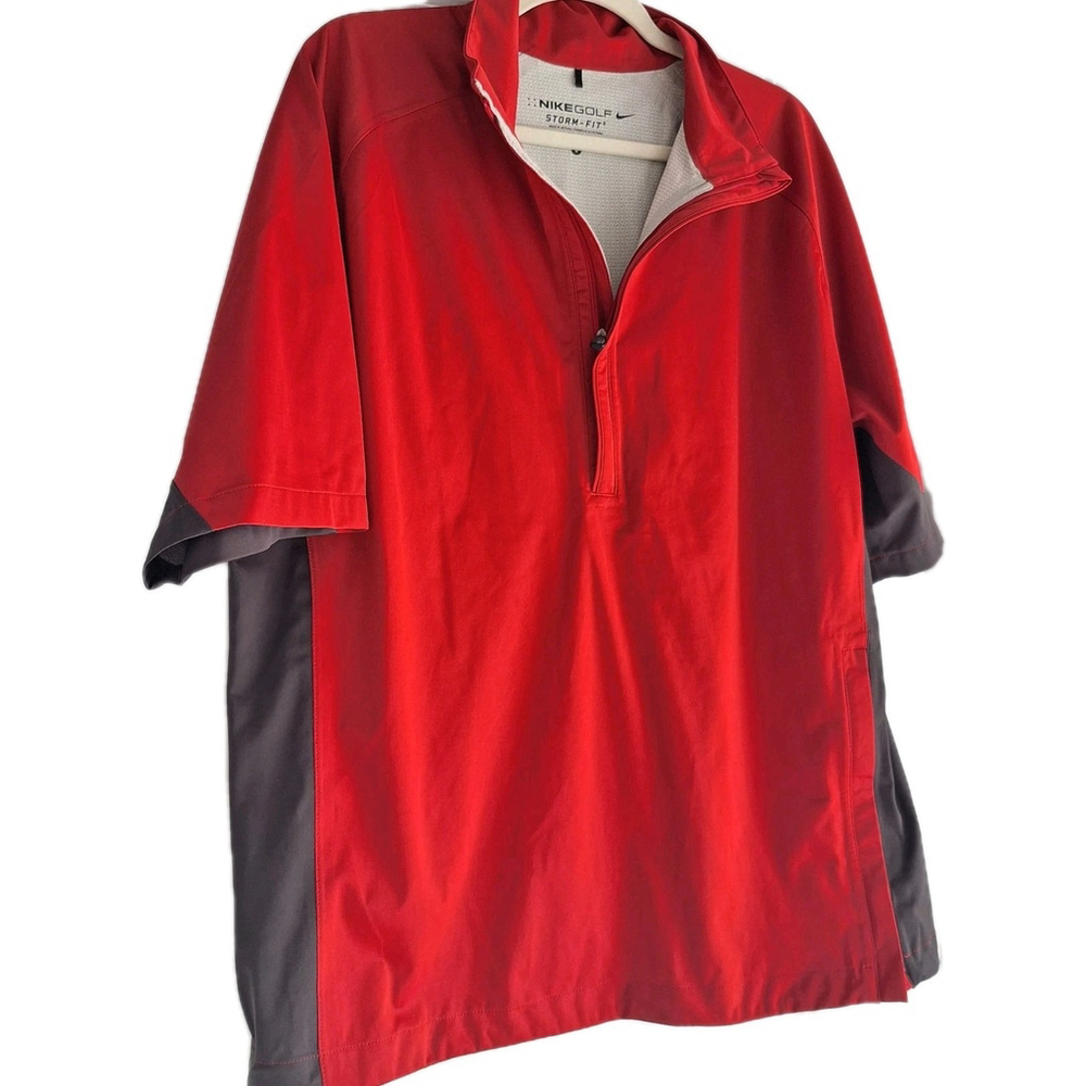 Nike Golf Storm Fit Jacket Mens Size L Red Gray Short Sleeve Pocket Side Zip